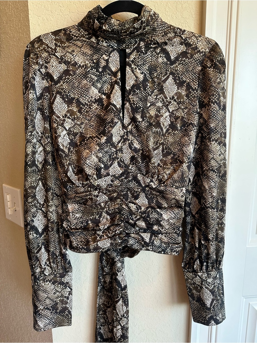 Wayf Snake-Print Mock Neck Top